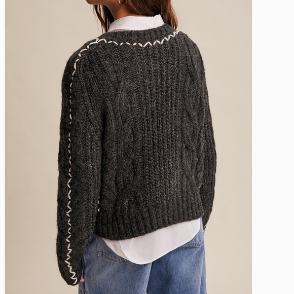 Listicle “ Theresa “ Listicle Braided Knit Sweater with Decorative Stitch 44 - Picture 7 of 11